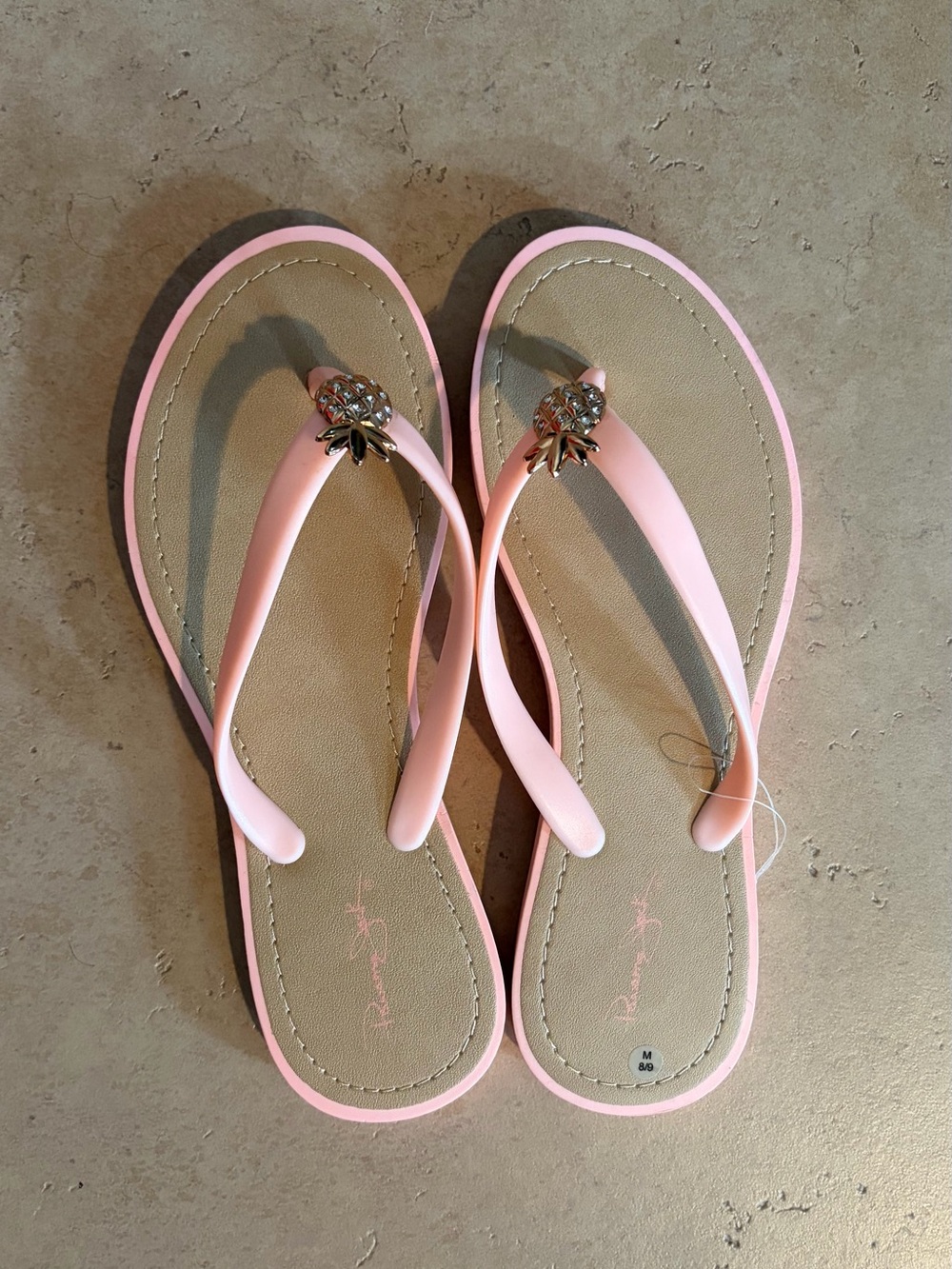 Women's Pink Pineapple-Embellished Flip Flops